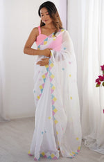 Amazing White Color Silk Fabric Partywear Saree