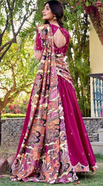 Striking Pink Color Vichitra Fabric Party Wear Lehenga