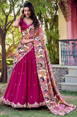 Striking Pink Color Vichitra Fabric Party Wear Lehenga