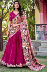 Striking Pink Color Vichitra Fabric Party Wear Lehenga