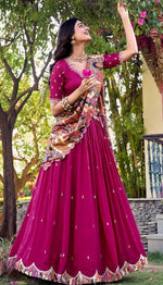 Striking Pink Color Vichitra Fabric Party Wear Lehenga