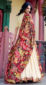 Striking Cream Color Vichitra Fabric Party Wear Lehenga