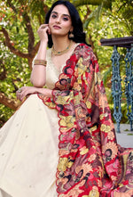 Striking Cream Color Vichitra Fabric Party Wear Lehenga