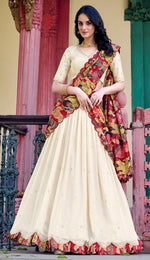 Striking Cream Color Vichitra Fabric Party Wear Lehenga