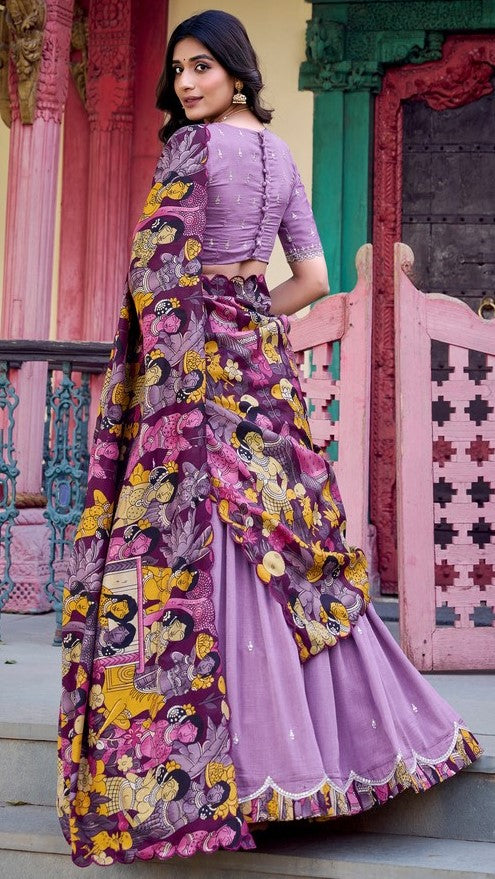 Striking Purple Color Vichitra Fabric Party Wear Lehenga