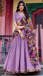 Striking Purple Color Vichitra Fabric Party Wear Lehenga