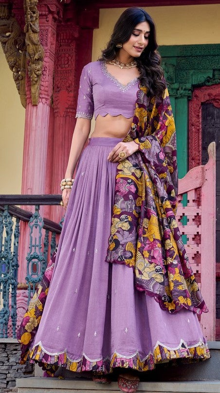 Striking Purple Color Vichitra Fabric Party Wear Lehenga