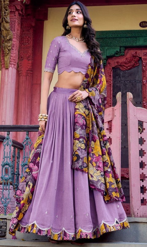 Striking Purple Color Vichitra Fabric Party Wear Lehenga