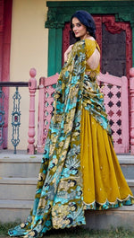 Striking Mustard Color Vichitra Fabric Party Wear Lehenga