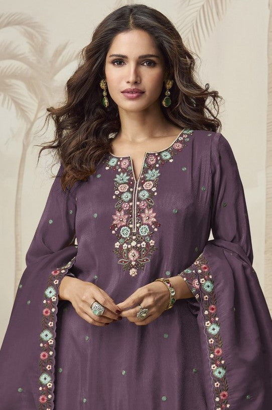 Divine Purple Color Shimmer Fabric Designer Suit
