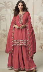 Divine Red Color Shimmer Fabric Designer Suit