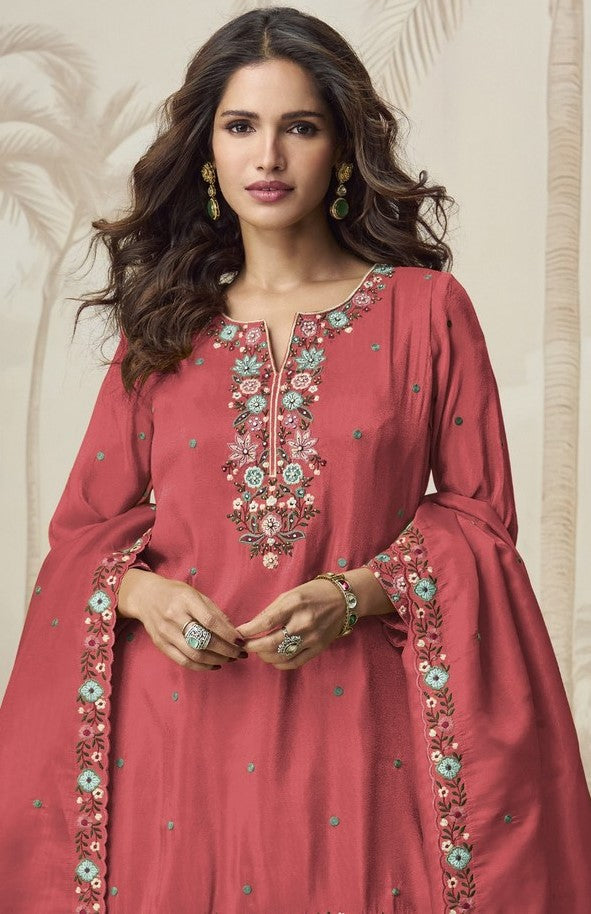 Divine Red Color Shimmer Fabric Designer Suit