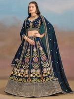 Amazing Navy Blue Color Georgette Fabric Party Wear Lehenga