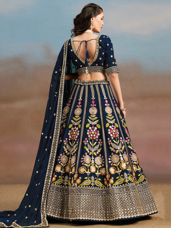 Amazing Navy Blue Color Georgette Fabric Party Wear Lehenga