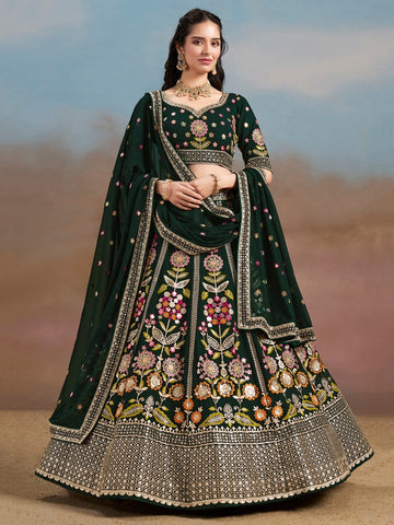 Amazing Green Color Georgette Fabric Party Wear Lehenga