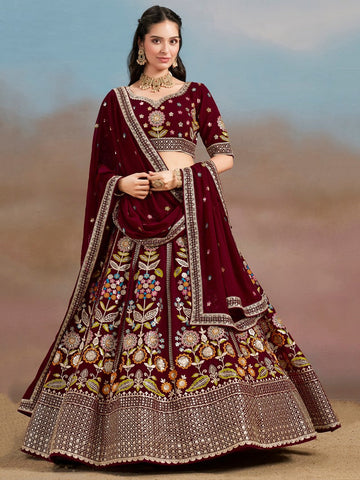 Amazing Maroon Color Georgette Fabric Party Wear Lehenga