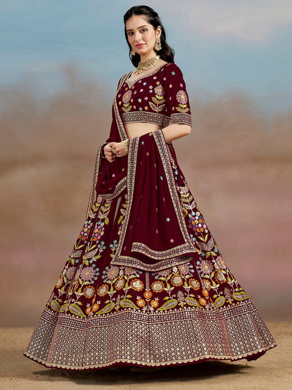 Amazing Maroon Color Georgette Fabric Party Wear Lehenga