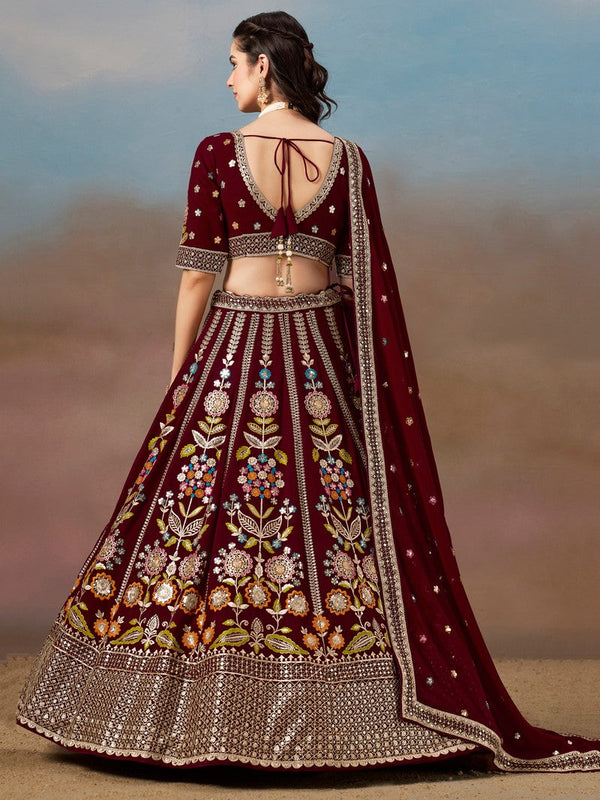 Amazing Maroon Color Georgette Fabric Party Wear Lehenga