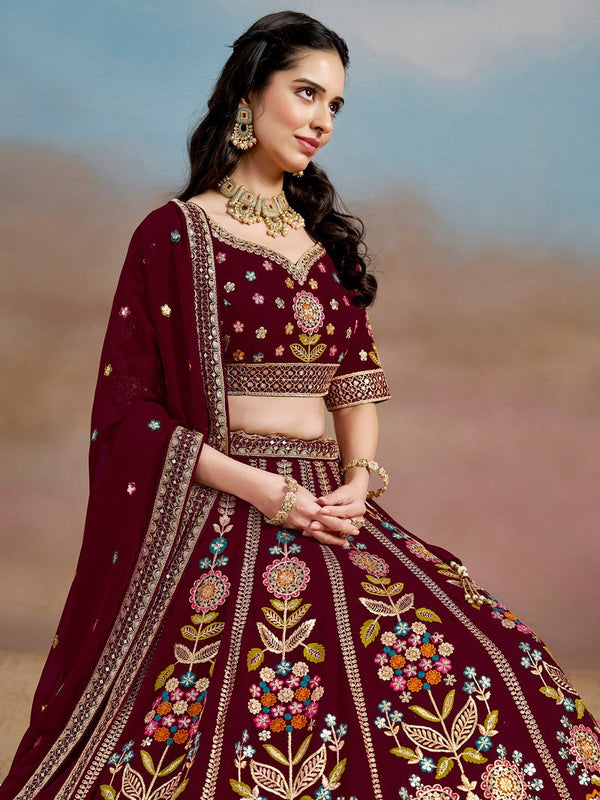 Amazing Maroon Color Georgette Fabric Party Wear Lehenga