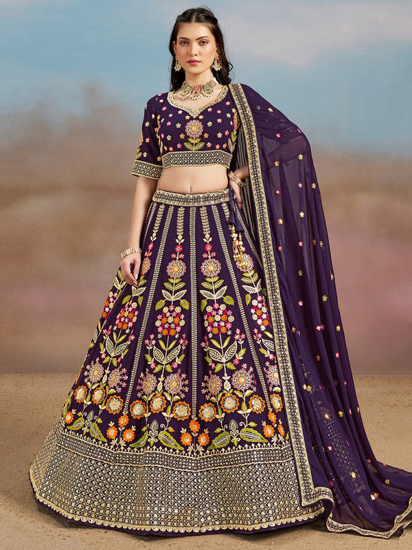 Amazing Purple Color Georgette Fabric Party Wear Lehenga