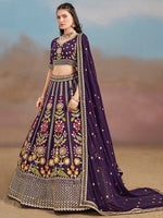 Amazing Purple Color Georgette Fabric Party Wear Lehenga
