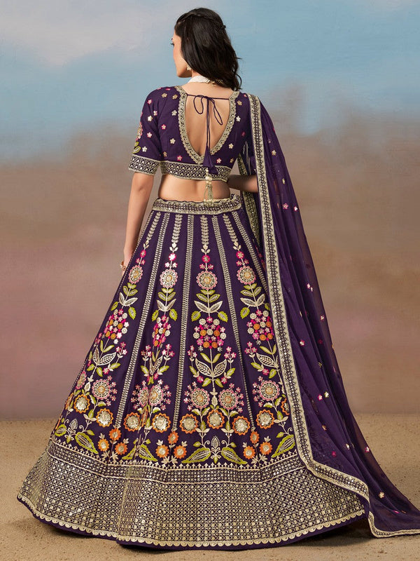 Amazing Purple Color Georgette Fabric Party Wear Lehenga