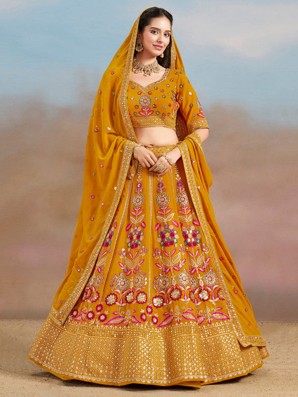 Amazing Yellow Color Georgette Fabric Party Wear Lehenga