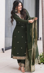 Tasteful Green Color Silk Fabric Designer Suit