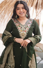 Tasteful Green Color Silk Fabric Designer Suit