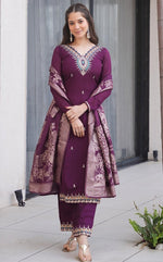 Tasteful Voilet Color Silk Fabric Designer Suit
