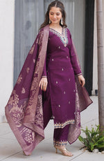 Tasteful Voilet Color Silk Fabric Designer Suit