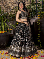 Lovely Black Color Silk Fabric Party Wear Lehenga