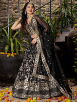 Lovely Black Color Silk Fabric Party Wear Lehenga