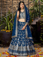 Lovely Teal Color Silk Fabric Party Wear Lehenga
