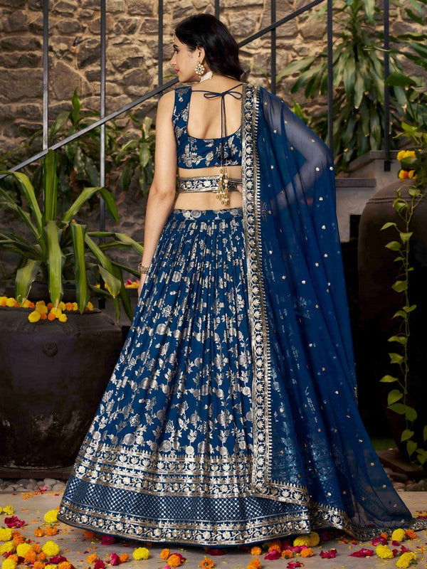 Lovely Teal Color Silk Fabric Party Wear Lehenga