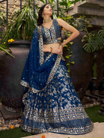 Lovely Teal Color Silk Fabric Party Wear Lehenga