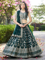 Lovely Green Color Silk Fabric Party Wear Lehenga