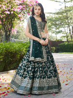 Lovely Green Color Silk Fabric Party Wear Lehenga