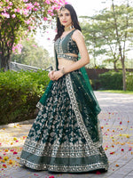 Lovely Green Color Silk Fabric Party Wear Lehenga