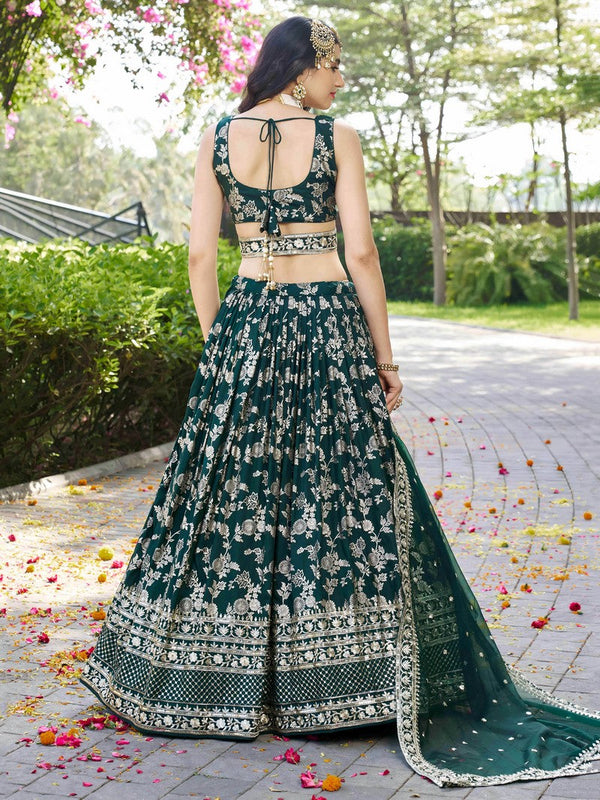 Lovely Green Color Silk Fabric Party Wear Lehenga