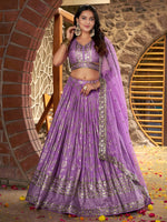 Lovely Purple Color Silk Fabric Party Wear Lehenga