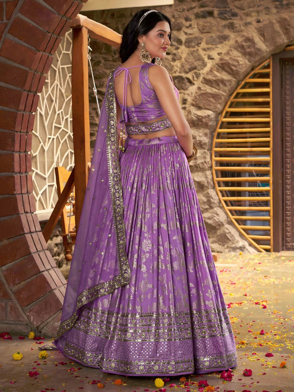 Lovely Purple Color Silk Fabric Party Wear Lehenga