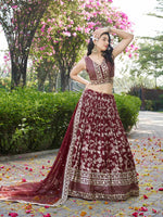 Lovely Maroon Color Silk Fabric Party Wear Lehenga