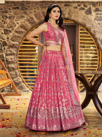 Lovely Peach Color Silk Fabric Party Wear Lehenga