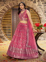 Lovely Peach Color Silk Fabric Party Wear Lehenga