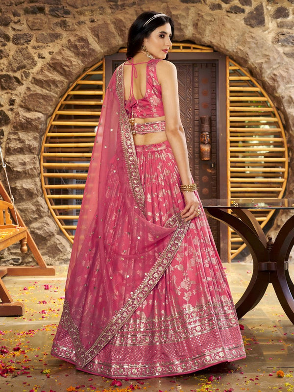 Lovely Peach Color Silk Fabric Party Wear Lehenga