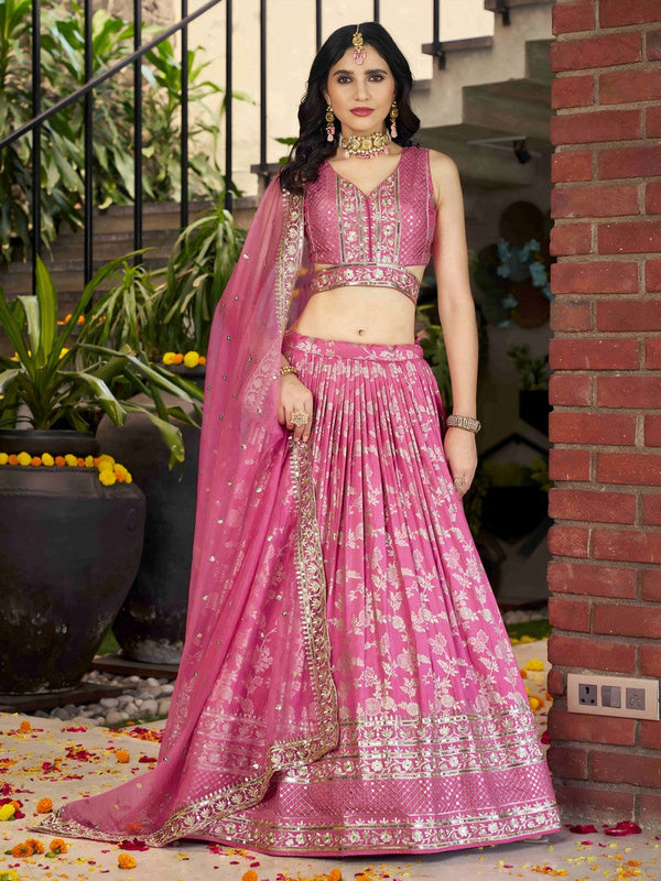 Lovely Pink Color Silk Fabric Party Wear Lehenga