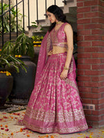 Lovely Pink Color Silk Fabric Party Wear Lehenga