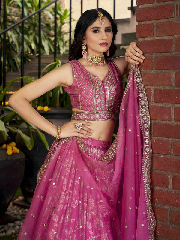 Lovely Pink Color Silk Fabric Party Wear Lehenga