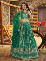 Lovely Green Color Silk Fabric Party Wear Lehenga